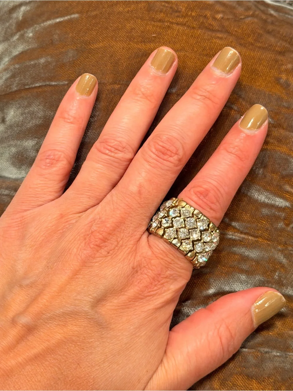 Gold Tone Clear Rhinestone Pave Statement Cocktail Ring #754